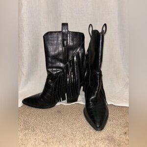 ISNOM Black Fringe Cowgirl Boots. Only worn once!